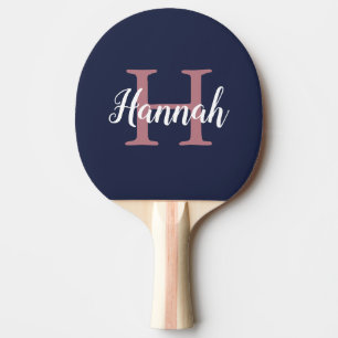 Minimalist Blue Pink Script Monogram Name Ping Pong Paddle