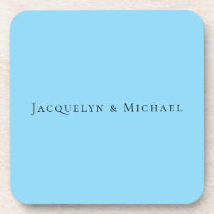 Minimalist Blue Plain Elegant Claasical Name Coaster