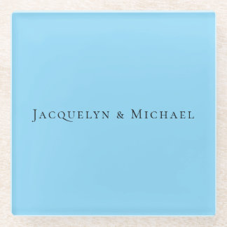 Minimalist Blue Plain Elegant Claasical Name Glass Coaster