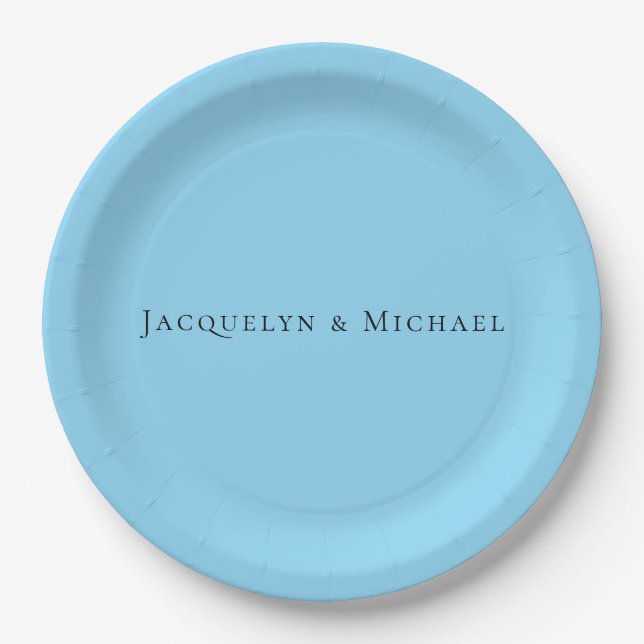 Minimalist Blue Plain Elegant Claasical Name Paper Plate (Front)