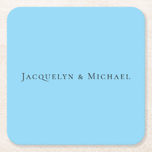 Minimalist Blue Plain Elegant Claasical Name Square Paper Coaster