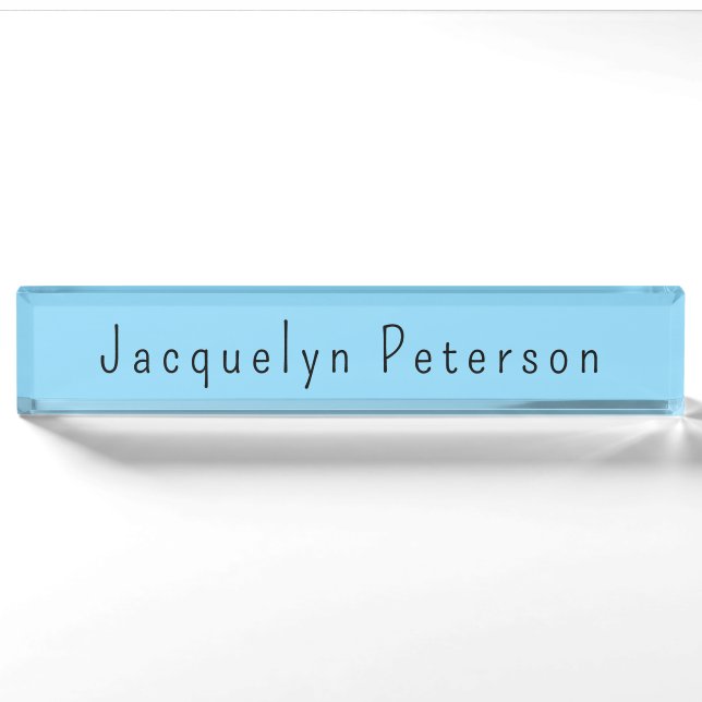 Minimalist Blue Plain Elegant Modern Name Nameplate (Front)