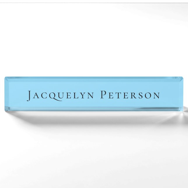 Minimalist Blue Plain Elegant Modern  Nameplate (Front)
