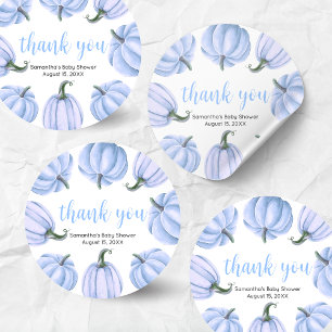 Minimalist Blue Pumpkin Fall Baby Shower Classic Round Sticker