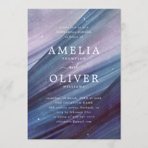Minimalist Blue & Purple Abstract Rehearsal Dinner Invitation