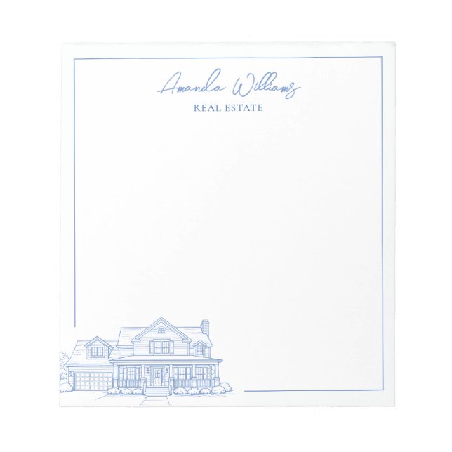 Minimalist Blue Real Estate Personalized Realtor Notepad (Front)