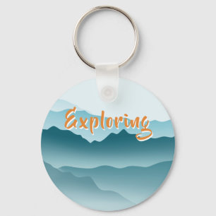 Minimalist Blue Rolling Mountains Monogrammed  Keychain
