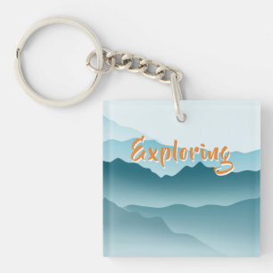 Minimalist Blue Rolling Mountains Monogrammed  Keychain