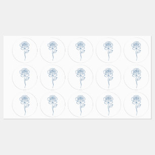 Minimalist Blue Rose Line Art Label
