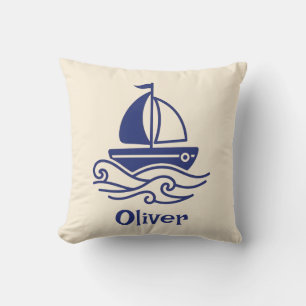 Minimalist Blue Sailboat Sailing Maritime Throw Pillow