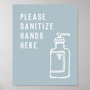 Minimalist Blue Sanitize Hands Here Poster