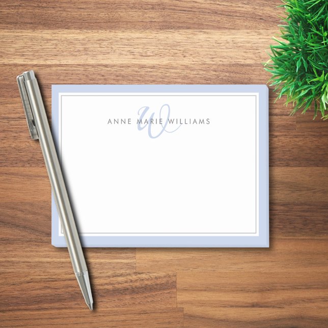 Minimalist Blue Script Two Border Monogram  Post-it Notes (Creator Uploaded)
