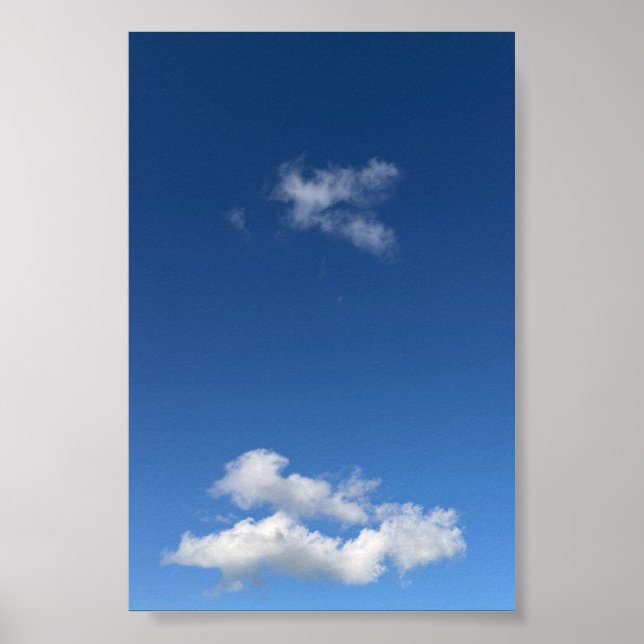 Minimalist Blue Sky Fluffy Clouds Photography Poster (Front)