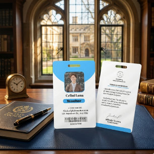 Minimalist Blue Teacher Photo ID Badge