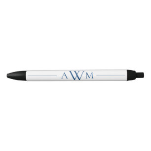Minimalist Blue Three Letter Monogram Black Ink Pen