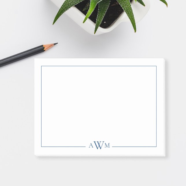 Minimalist Blue Three Letter Monogram Post-it Notes (Creator Uploaded)