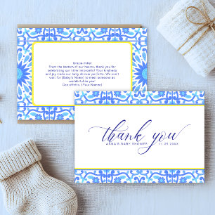 Minimalist Blue Tile Yellow Line Baby Shower  Thank You Card