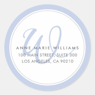 Minimalist Blue Two Border Monogram Classic Round Sticker