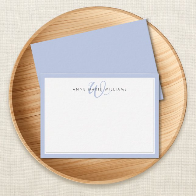 Minimalist Blue Two Border Monogram Note Card (Creator Uploaded)