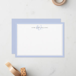 Minimalist Blue Two Border Monogram Note Card