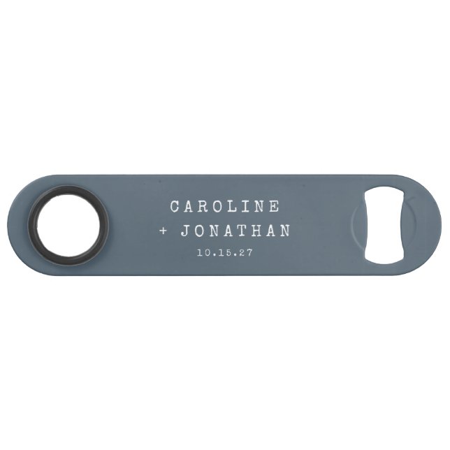Minimalist Blue Typewriter Unique Wedding Favour Bar Key (Front (Horizontal))