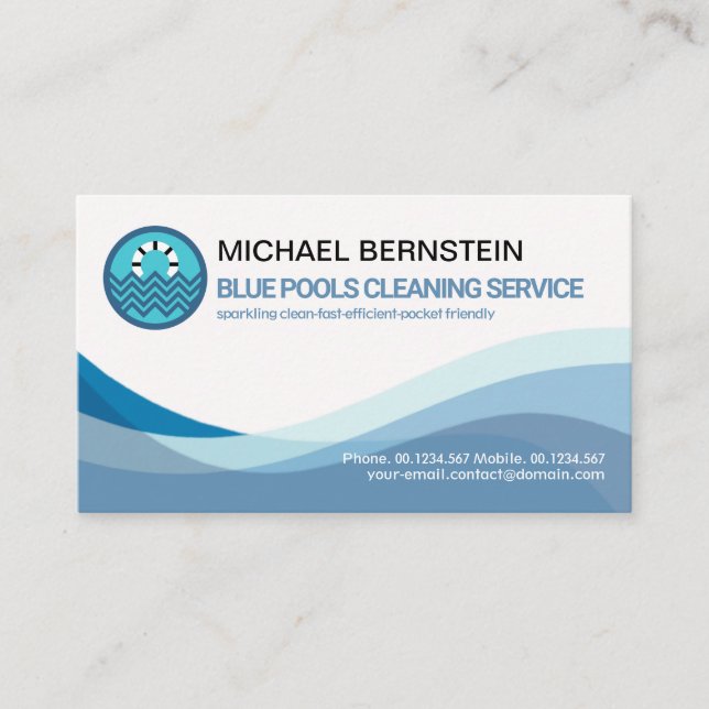 Minimalist Blue Water Waves Swimming Pool Business Card (Front)