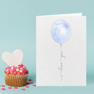 Minimalist Blue Watercolor Balloon Valentine's Day Card