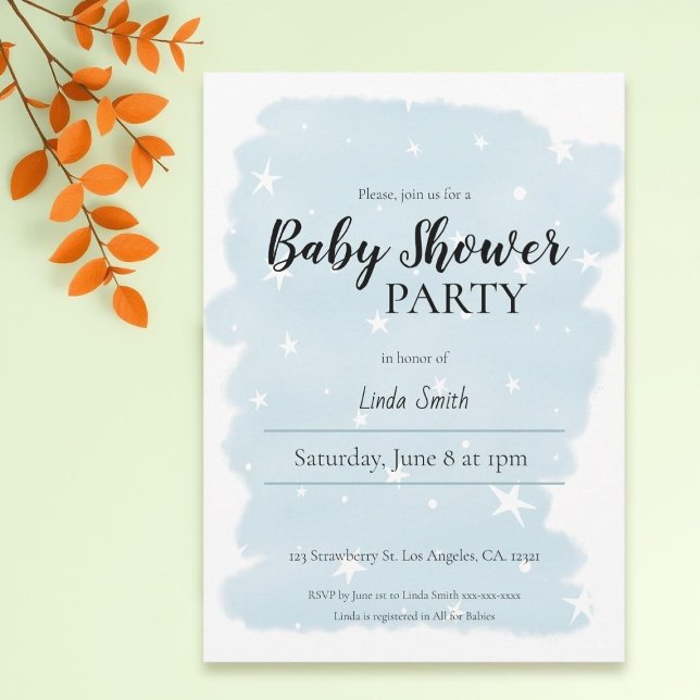 Minimalist Blue Watercolor Boy Baby Shower Invitation (Creator Uploaded)