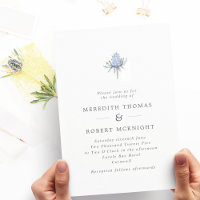 Minimalist Blue Watercolor Thistle Wedding