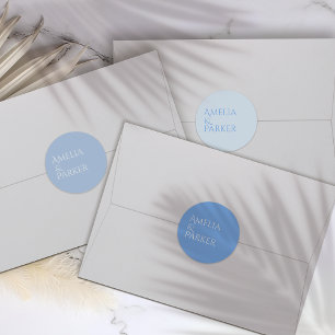 Minimalist Blue Wedding Invitation Sticker Label