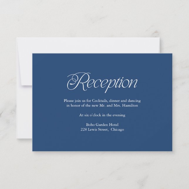 Minimalist Blue Wedding Reception Insert Card (Front)