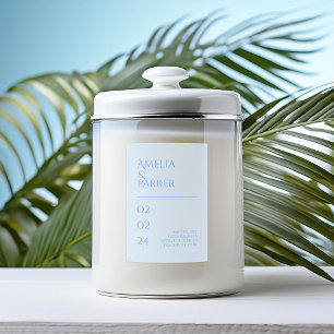 Minimalist Blue Wedding Sparkling Candle Label