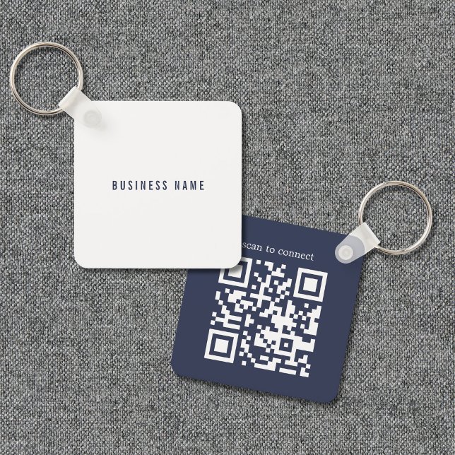 Minimalist Blue White Business Networking QR Code Keychain (Creator Uploaded)
