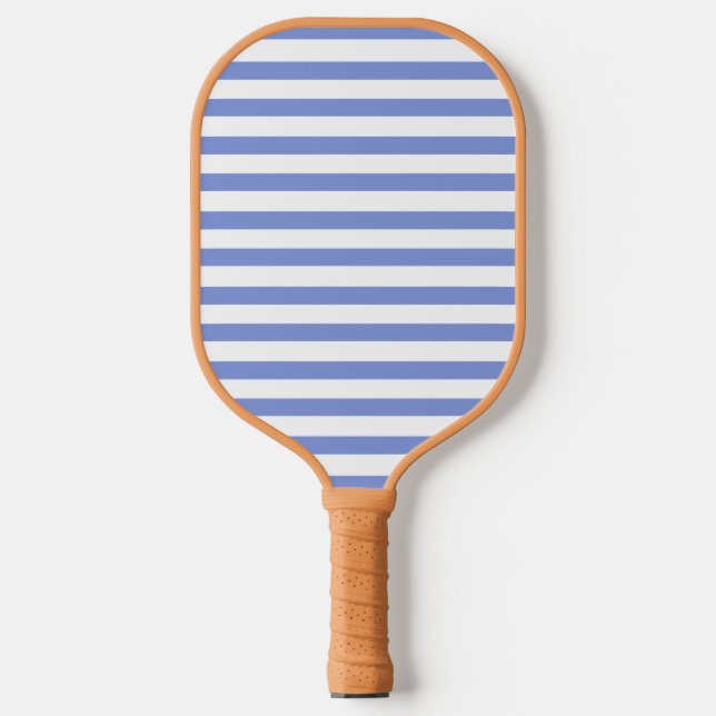 Minimalist Blue & White Cabana Stripes Pickleball Paddle (Front)