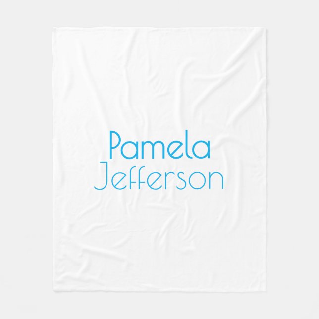 Minimalist Blue & White Professional Modern Name Fleece Blanket (Front)