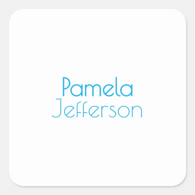 Minimalist Blue & White Professional Modern Name Square Sticker (Front)