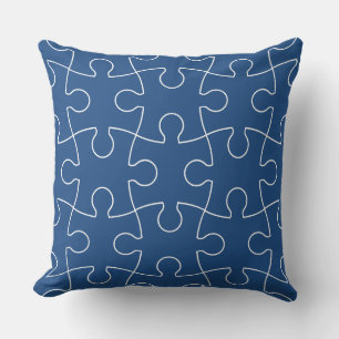 Minimalist Blue & White Puzzle Pieces Pattern Throw Pillow