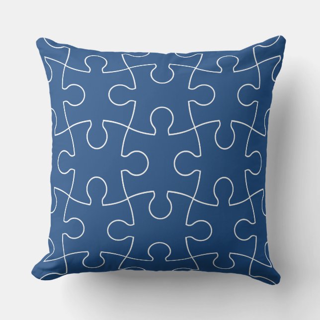 Minimalist Blue & White Puzzle Pieces Pattern Throw Pillow (Front)