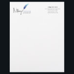 Minimalist Blue & White Simple Modern Notary Letterhead<br><div class="desc">Create a professional mailings with Minimalist Blue & White Simple Modern Notary Letterhead. Don't wait for opportunity, create it! Featuring a notary loan signing agent designed with a blue feathered calligraphy pen logo and simple, elegant design, this 8.5" x 11" letterhead is perfect for making sure your communication looks great....</div>