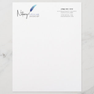 Minimalist Blue & White Simple Modern Notary Letterhead