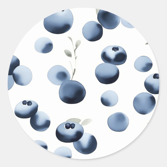 Minimalist blueberry painting simple classic round sticker (Front)