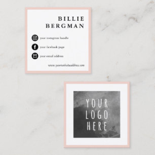 Minimalist Blush Black Social Media Your Logo Square Business Card