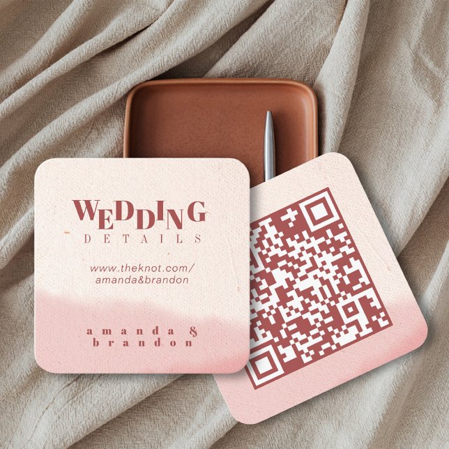 Minimalist Blush & Bloom Bold Script QR Code RSVP Enclosure Card (Creator Uploaded)