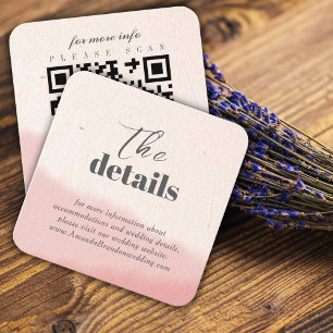 Minimalist Blush Bloom Bold Script QR Code Wedding Enclosure Card