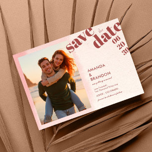 Minimalist Blush & Bloom Bold Script Wedding Photo Save The Date