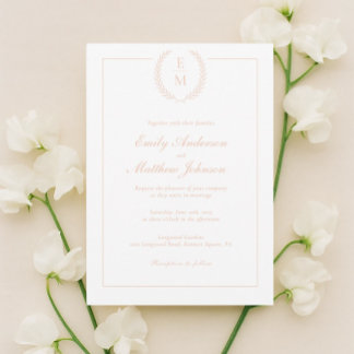 Minimalist Blush Laurel Wedding Invitation