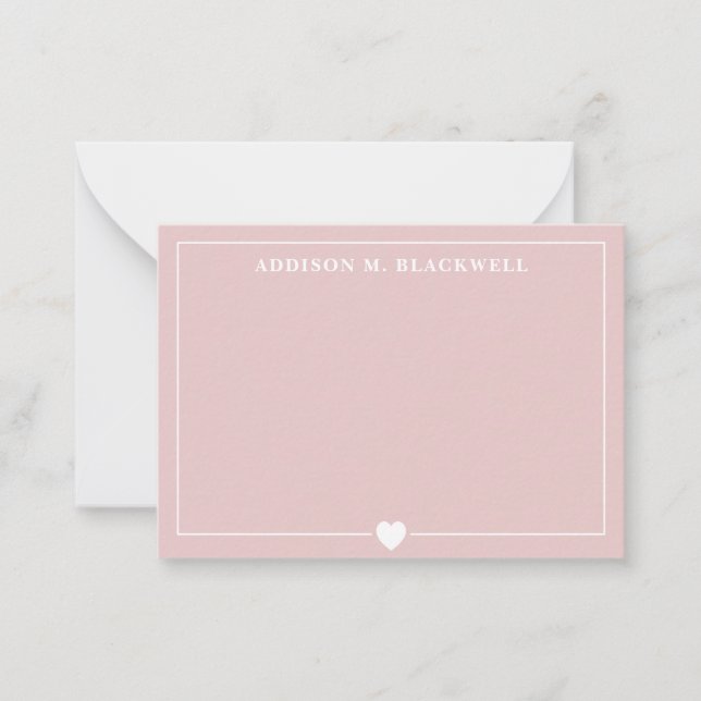 Minimalist Blush Pink and White Heart Personalized Card (Front)