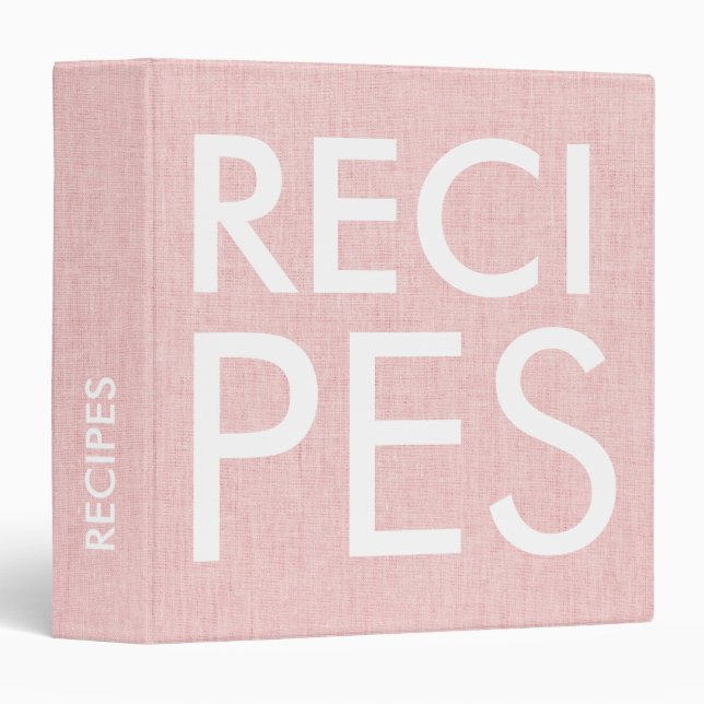Minimalist Blush Pink Bold Typography Recipes Binder (Front/Spine)