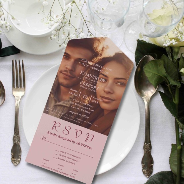 Minimalist Blush Pink Burgundy Text Photo Website All In One Invitation (Creator Uploaded)