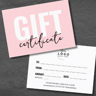 Minimalist Blush Pink Business Gift Certificate